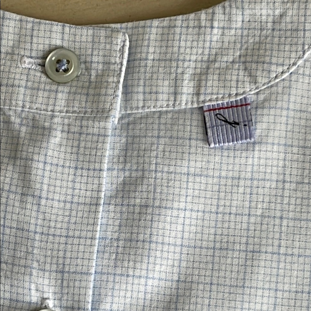 Jacadi Blue and White Blouse with Subtle Grid Pattern
